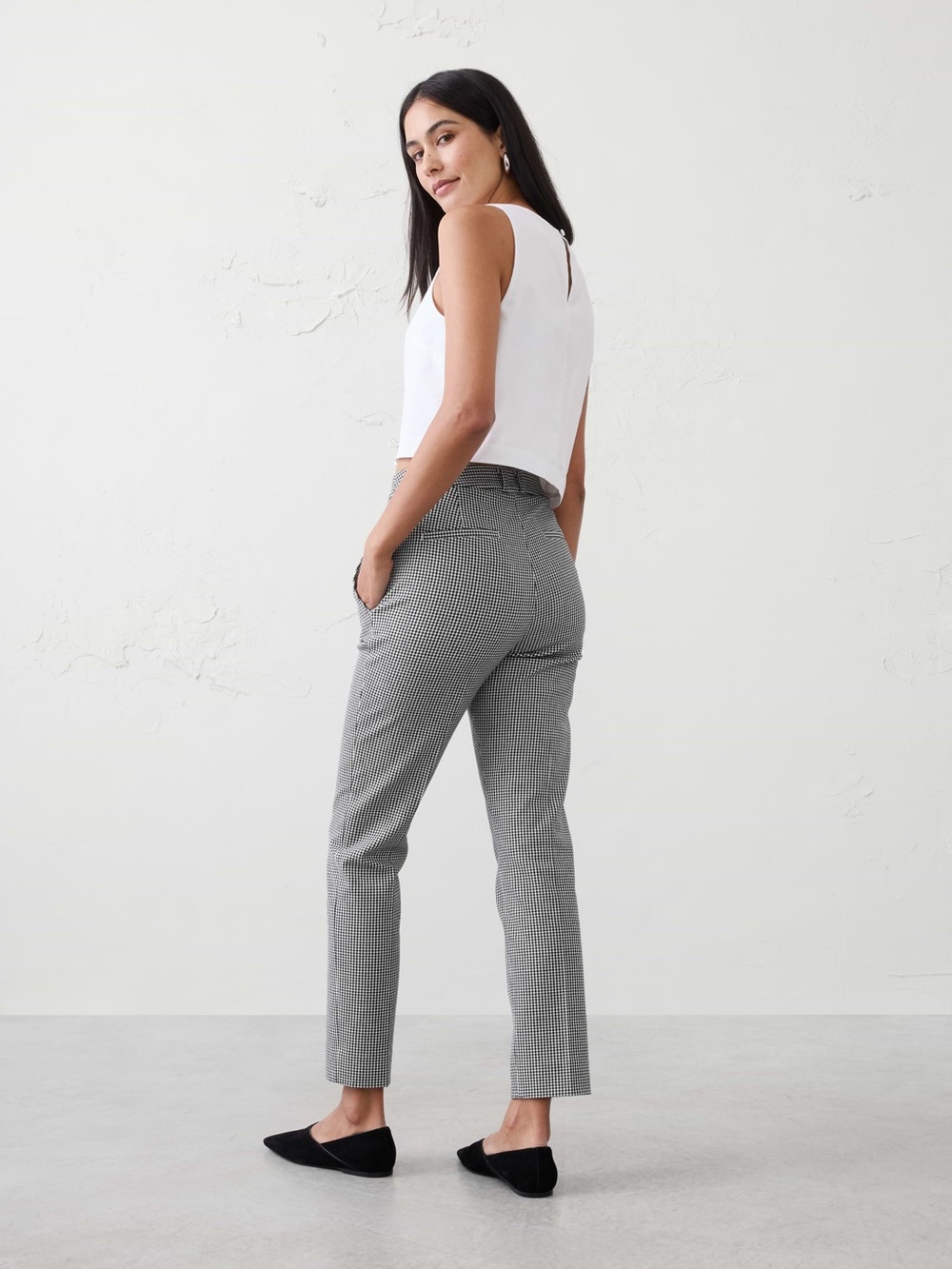 Hilary Radley Black & White Micro-Check Straight Leg Pants